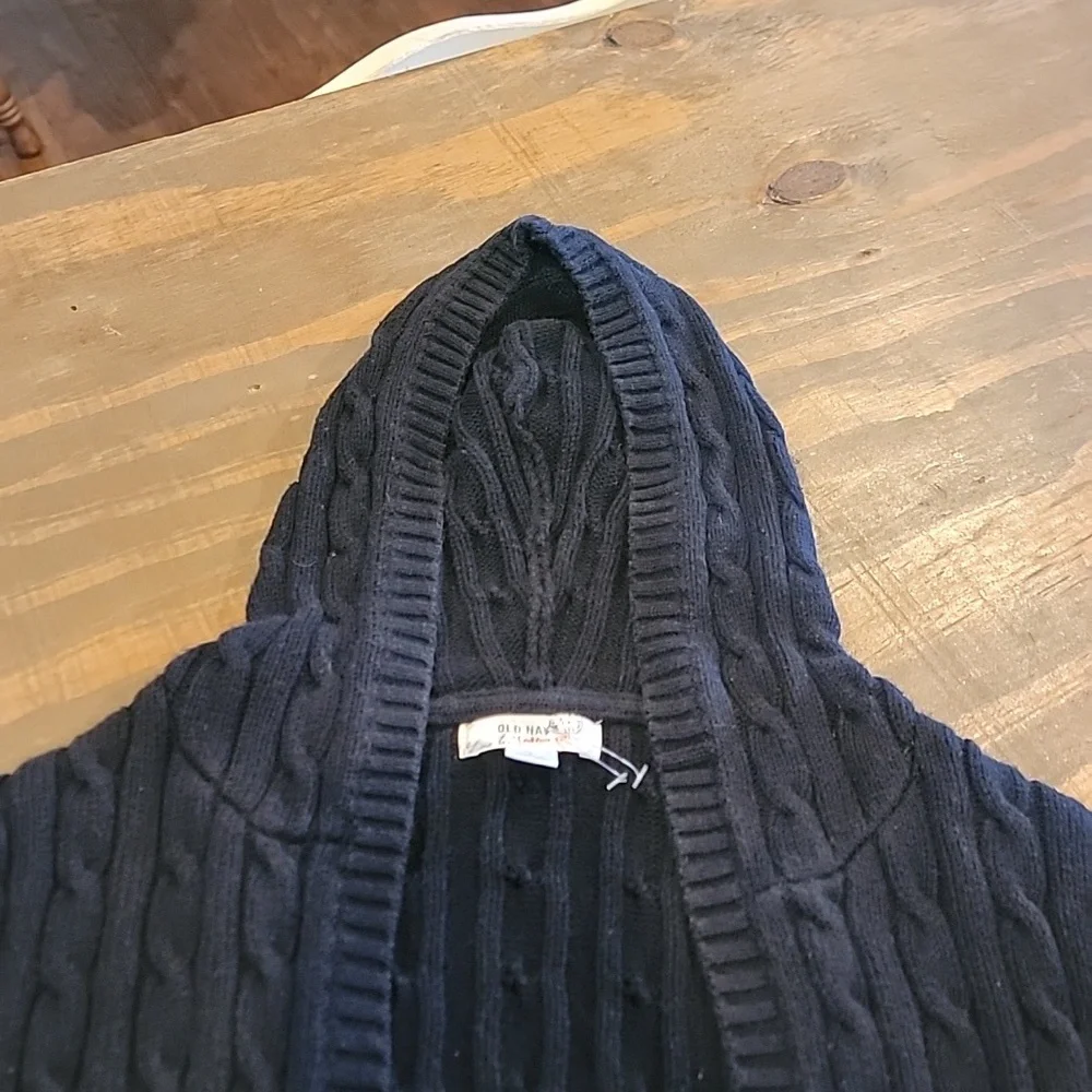 ladies large old navy sweater w hood  navy blue w red deer - Picture 4 of 5